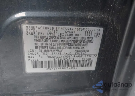 2017 Nissan Sentra Sv from USA, damaged, VIN 3N1AB7AP5HY265410